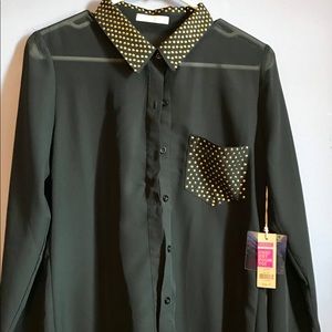 Sheer button down with gold accents